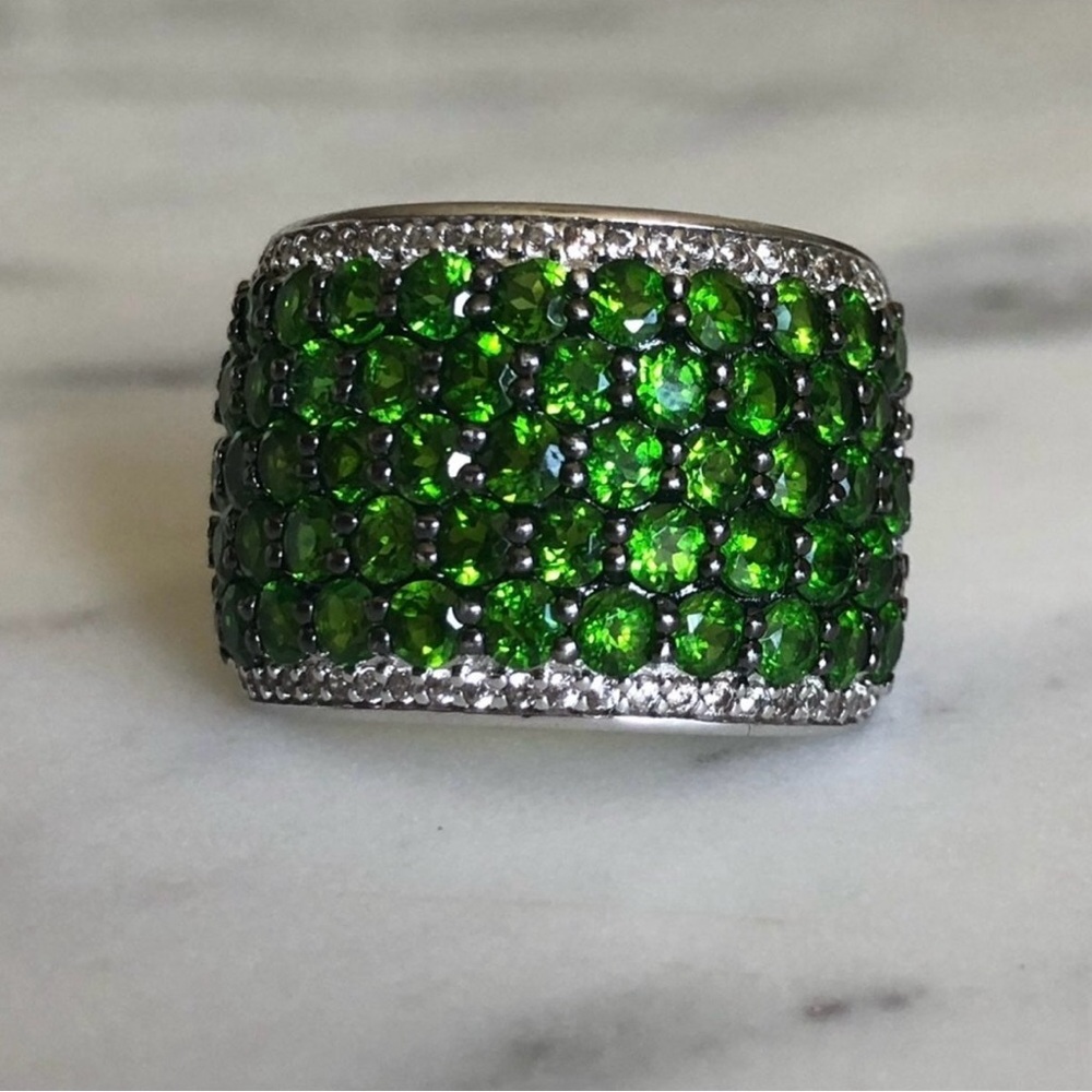 Natural Russian Chrome Diopside & White Zircon Ring, Sz 10, FREE SHIPPING